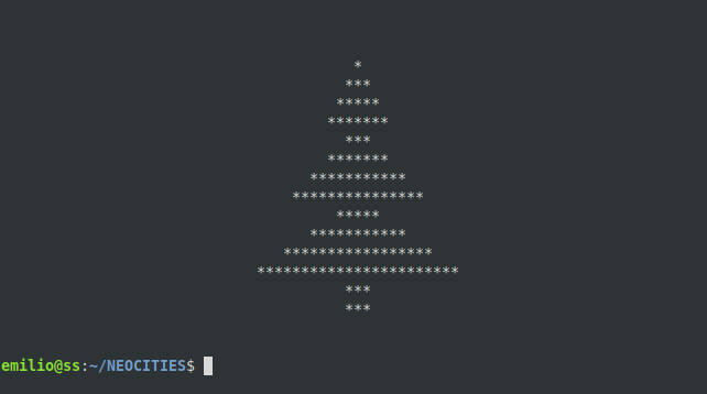 Imagen donde aparece un árbol de navidad generado en arte ascii